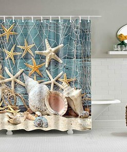Starfish Seashell Beach Theme Fabric Shower Curtain - Ideal for Adding Some Seaside Inspiration to Your Bathroom