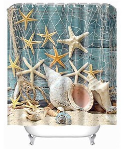 Starfish Seashell Beach Theme Fabric Shower Curtain - Ideal for Adding Some Seaside Inspiration to Your Bathroom