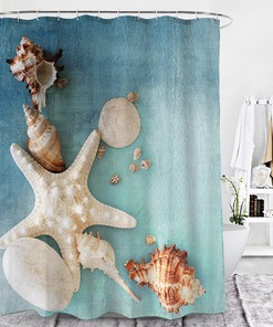 Starfish Seashells Conch Ocean Print Shower Curtain - Great for Adding Some Underwater Elegance to Your Bathroom Decor