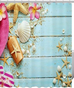 Starfish and Seashell Shower Curtain on Board for Home Decor