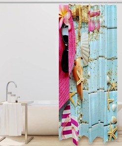 Starfish and Seashell Shower Curtain on Board for Home Decor