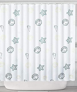 Starfish and Seashells Beach Themed Shower Curtain - Coastal Bathroom Decor