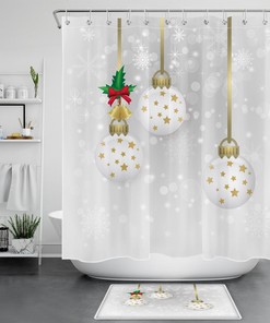 Starry Christmas Ball Snowflake Shower Curtain for Bathroom Decor