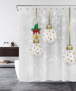 Starry Christmas Ball Snowflake Shower Curtain for Bathroom Decor