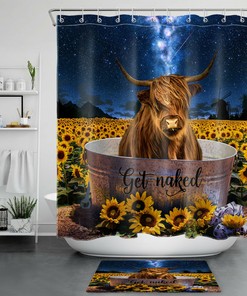 Starry Sky Cow Shower Curtain with Wild Animal Print - Unique Bathroom Accessories