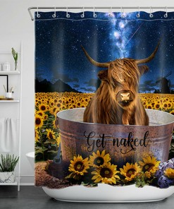 Starry Sky Cow Shower Curtain with Wild Animal Print - Unique Bathroom Accessories