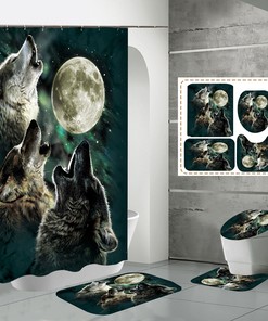 Starry Sky Wolf Moon Shower Curtain for Bathroom Decor
