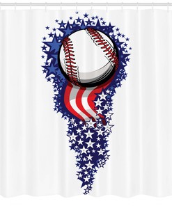 Stars and Stripes Baseball Flag Shower Curtain - Patriotic Sports Print Bathroom Decor for Americans