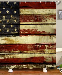 Stars and Stripes Wood Shower Curtain for Patriotic Bathroom Decor