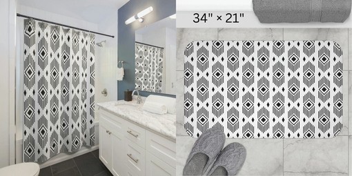 Striped Shower Curtain with Geometric Bath Decor - Bathroom Curtain