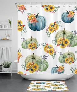 Stunning Plant Leaf Sunflower Pumpkin Shower Curtain for Bathroom Home Decor 