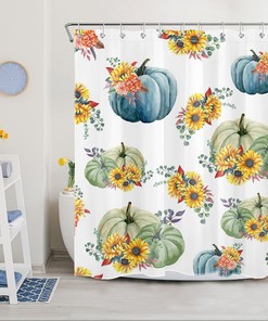 Stunning Plant Leaf Sunflower Pumpkin Shower Curtain for Bathroom Home Decor