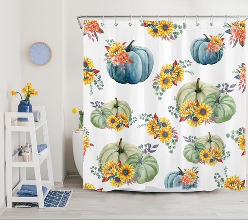 Stunning Plant Leaf Sunflower Pumpkin Shower Curtain for Bathroom Home Decor