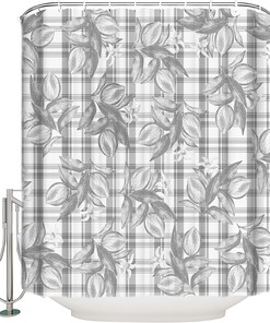 Stylish Lemon Shower Curtain with Plaid Check Pattern for Bathrooms