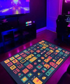Stylish Minimalist Game Icons Area Rug for Home Decoration