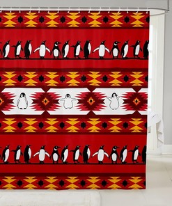 Stylish Penguin Shower Curtain with Tribal Geometry Design