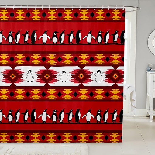 Stylish Penguin Shower Curtain with Tribal Geometry Design