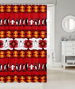 Stylish Penguin Shower Curtain with Tribal Geometry Design