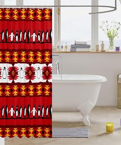 Stylish Penguin Shower Curtain with Tribal Geometry Design