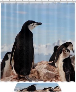 Stylish Waterproof Penguin Bathroom Curtain - Perfect Winter Decor