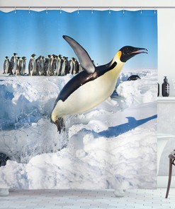 Stylish and Waterproof North Wildlife Swimming Penguin Family Shower Curtain for Bathroom/Laundry Decor 