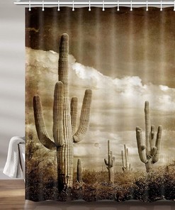 Succulent Plant Desert Fabric Shower Curtain Set, Southwestern Restroom Decor