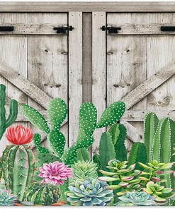 Succulent Plant and Floral Vintage Barn Door Shower Curtain for Bathroom Decor