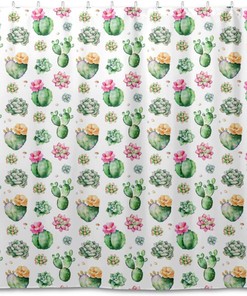 Succulent Plants Fabric Shower Curtain - Modern Bathroom Spa Decor - Waterproof 