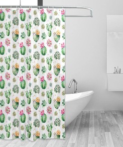 Succulent Plants Fabric Shower Curtain - Modern Bathroom Spa Decor - Waterproof