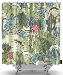 Succulent and Cactus Landscape Shower Curtain: Natural Bathroom Decor