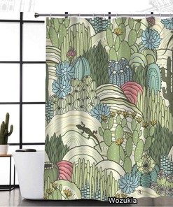 Succulent and Cactus Landscape Shower Curtain: Natural Bathroom Decor