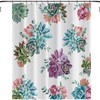 Succulents Shower Curtain - Watercolor Tropical Plant Floral Cactus Flower Blue Green Purple Pink Bathroom Bath Curtains