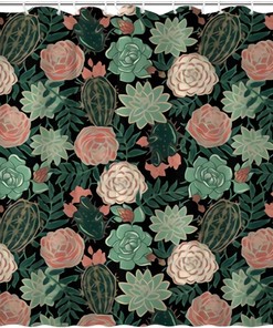 Succulents and Roses Fabric Shower Curtain - Rustic Bathroom Decor