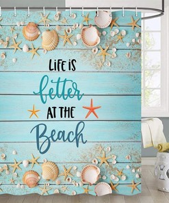 Summer Beach Seashell Starfish Shower Curtain for Bathroom