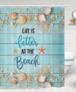 Summer Beach Seashell Starfish Shower Curtain for Bathroom
