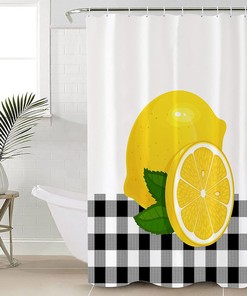 Summer Fruit Yellow Lemon Black White Buffalo Plaid Shower Curtain - Home Decor
