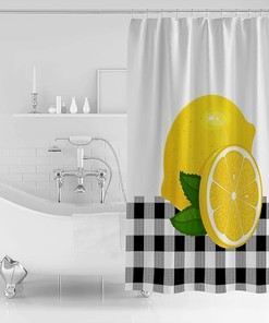 Summer Fruit Yellow Lemon Black White Buffalo Plaid Shower Curtain - Home Decor