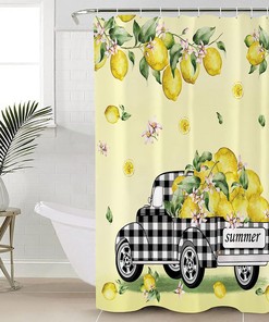 Summer Lemon Truck Shower Curtain for Rustic Bathroom Decor