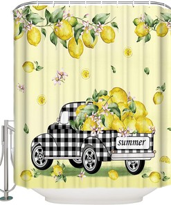 Summer Lemon Truck Shower Curtain for Rustic Bathroom Decor