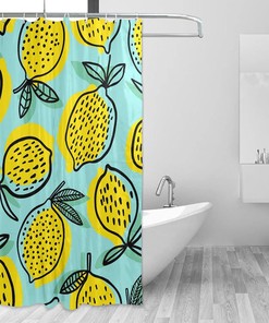 Summer Lemons Bathroom Shower Curtain Waterproof Fabric Decor for Home