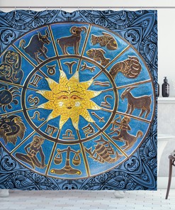 Sun Ornamental Motifs Zodiac Shower Curtain - Artistic Print on Fabric for Bathroom Decor