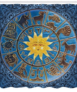 Sun Ornamental Motifs Zodiac Shower Curtain - Artistic Print on Fabric for Bathroom Decor