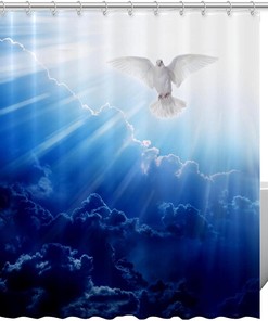 Sun Shower Curtain with Cloud and Pigeon for Home Decor