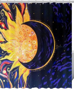 Sun and Moon Shower Curtain with Celestial Design for Bathroom Decor