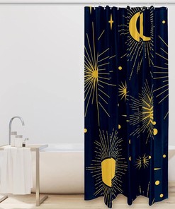 Sun and Moon Shower Curtain with Space Design for Bathroom Decor