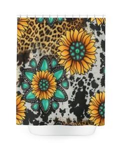 Sunflower Cheetah Shower Curtain - Sunflower Print on Fabric with Cheetah Animal for Bathroom Decor