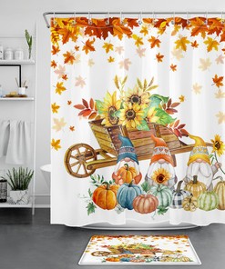 Sunflower Pumpkin and Gnome Shower Curtain - Rustic Bathroom Decor