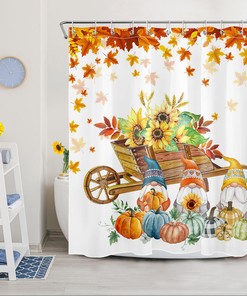 Sunflower Pumpkin and Gnome Shower Curtain - Rustic Bathroom Decor