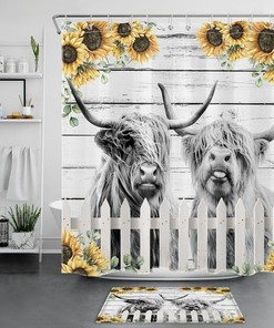 Sunflower Shower Curtain with Cow Print for a Country Bathroom 