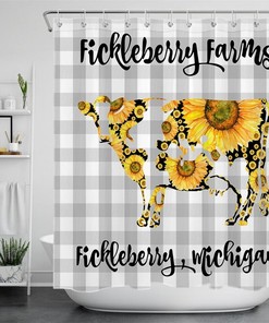 Sunflower Shower Curtain with Cow Print for a Farmhouse Bathroom